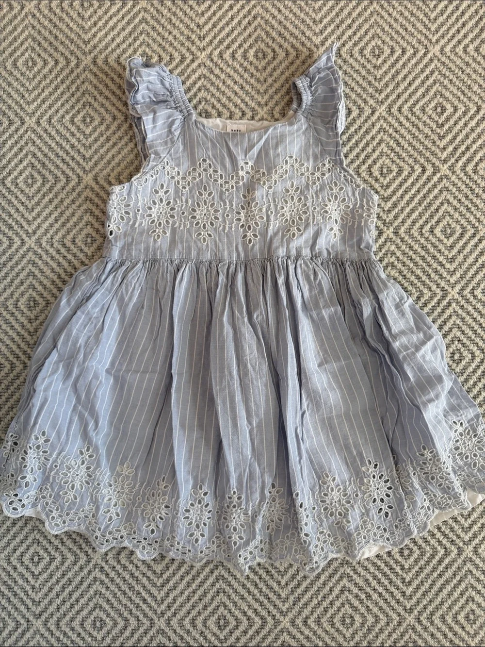 GAP Girls Light Blue Striped Eyelet Ruffle Dress
